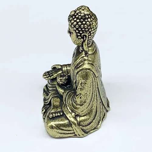 Vista 2 de Estatua de Buda Shakyamuni de meditación de latón, escultura de Tathagata hecha a mano, figuras de Feng Shui, creyentes budistas, adornos