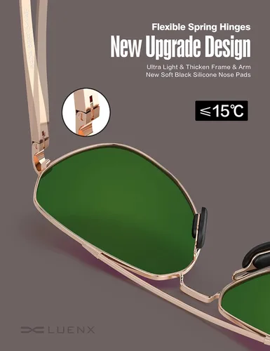 Vista 4 de Lentes para aviador Luenx polarizados, para hombres y mujeres, con armazón de metal grande, protección UV 400