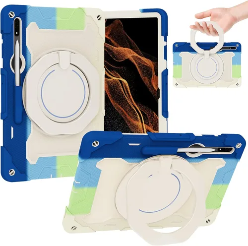 Vista 21 de Dteck Funda inteligente de cuero para Samsung Galaxy Tab S8 Ultra de 14.6 pulgadas 2022, azul con bolsillo frontal, soporte de múltiples ángulos