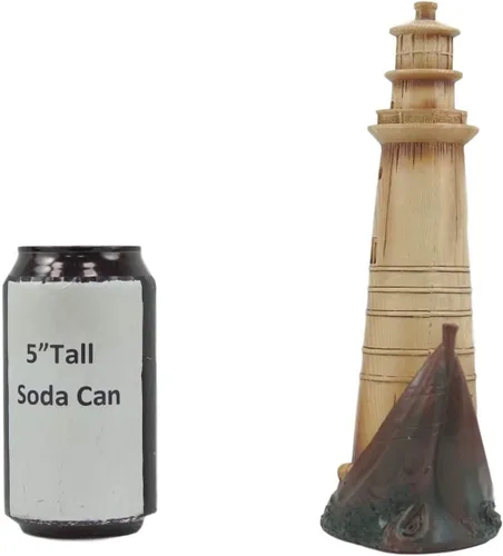Vista 3 de Ebros - Faro escénico náutico marino de 9 pulgadas de alto en una cubierta de barco gigante con una estatua de gaviota de resina pintada a mano