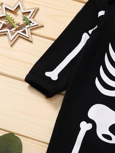 Vista 6 de Mameluco de Halloween para bebé recién nacido traje de esqueleto con sombrero