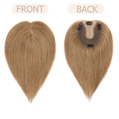 Vista 5 de Hair Toppers para mujer, cabello humano real, sin flequillo, 10 pulgadas, marrón claro