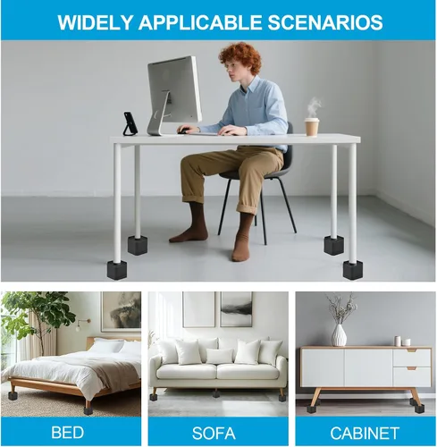 Vista 3 de Elevadores de muebles resistentes, elevadores de cama apilables, bloques de elevación de cama ajustables, elevación en alturas de 3 pulgadas