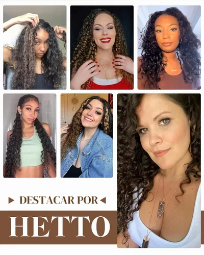Vista 8 de Hetto . Extensiones de cabello humano rizado con clip, color #1 negro azabache, extensiones de cabello humano ondulado natural para cabeza completa