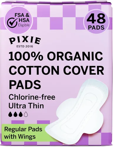 Vista 11 de Pixie - Almohadillas posparto ultra finas de algodón orgánico para mujer, absorción extra abundante con alas, a prueba de fugas, hipoalergénicas