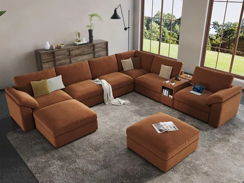 Vista 137 de EASE MOOSE Sofá modular verde seccional de gran tamaño en forma de L Pana verde