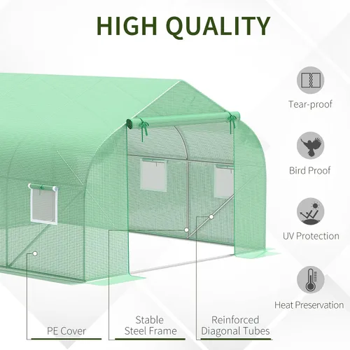 Vista 3 de Outsunny - Invernadero al aire libre de 11.5' x 10' x 6.5', diseño de túnel, con ventanas enrollables, puerta con cremallera, cubierta de PE Verde