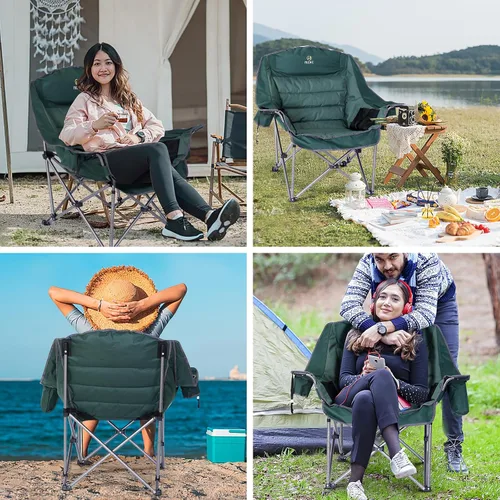 Vista 6 de Nice C - Silla de campamento de gran tamaño, silla deportiva acolchada XL para exteriores (color verde) Outdoor Sports Chair, Lawn Chair, Soccer