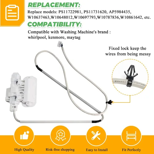 Vista 3 de W10810403 W10861642 W10787836 cerradura de tapa de lavadora cabrio (garantía de 15 años) - Reemplazo para whirlpool Cabrio kenmore Serie 600 700