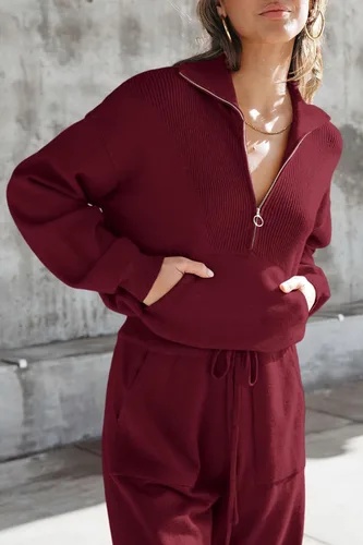 Vista 7 de PRETTYGARDEN Conjunto de suéter de 2 piezas para mujer, sudadera con cremallera, pantalones deportivos, ropa casual