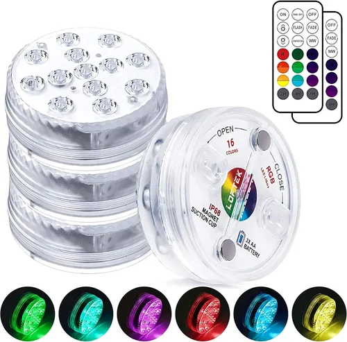 Vista 12 de LOFTEK Luces LED sumergibles con control remoto, 13 luces LED de piscina para piscinas enterradas y sobre el suelo con imanes y ventosas, 16 luces