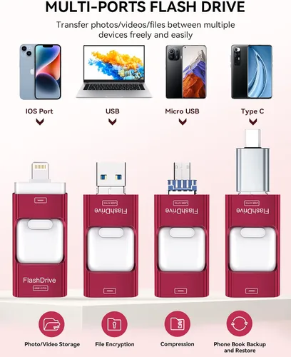 Vista 2 de ROSPE Unidad Flash para iPhone de 256GB Certificada MFi, Memory Stick Photo Stick para iPhone iPad, Unidad USB Thumb Drive para Transferencia