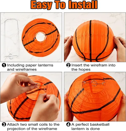 Vista 3 de 10 Piezas Linternas de Papel de Baloncesto Naranjas Decoraciones de 8 Pulgadas para Colgar del Techo Linternas de Baloncesto Linternas de Papel