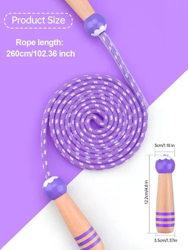 Vista 6 de Lorvain Cuerda de saltar para niños, cuerdas de saltar ajustables para niñas y niños pequeños, cuerda de saltar de algodón con mango de madera