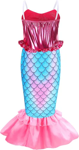 Vista 3 de Mecamelon Disfraz de sirena para niñas vestido de fiesta de princesa con accesorios
