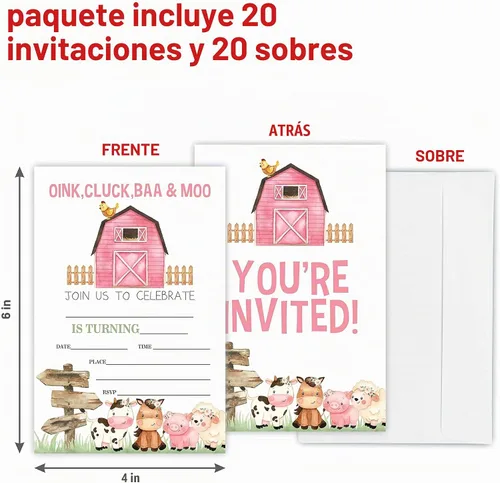 Vista 2 de GREOXG Invitación de fiesta de cumpleaños de granja, tarjetas de invitación de animales de granja