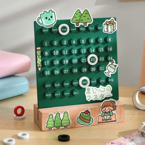 Vista 9 de Calendario de escritorio de madera, calendario de planificador perpetuo, regalos únicos, visualización de fecha de mes, decoraciones de escritorio