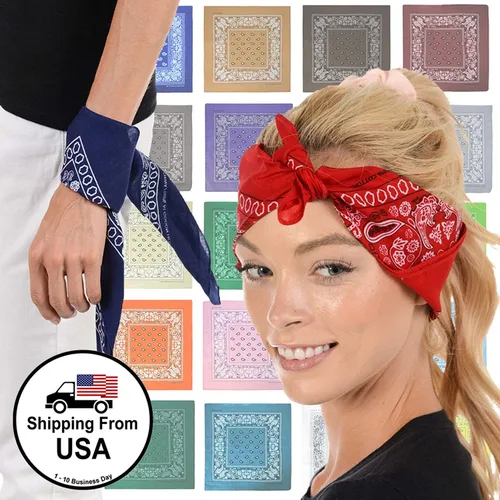 Vista 7 de Basico paquete de bandanas 100% algodón, envoltorio para cabeza con vincha, talla única
