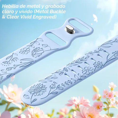 Vista 3 de SNBLK Paquete de 6 correas florales grabadas compatibles con Apple Watch de 40mm 41mm 42mm 38mm 44mm 45mm 46mm 49mm, mujeres y hombres, correa