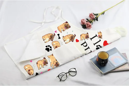 Vista 6 de Delantales para perros de pug, regalos para amantes de los pug, delantal de cocina con bolsillos, delantal de cocina I Love Pugs, regalos
