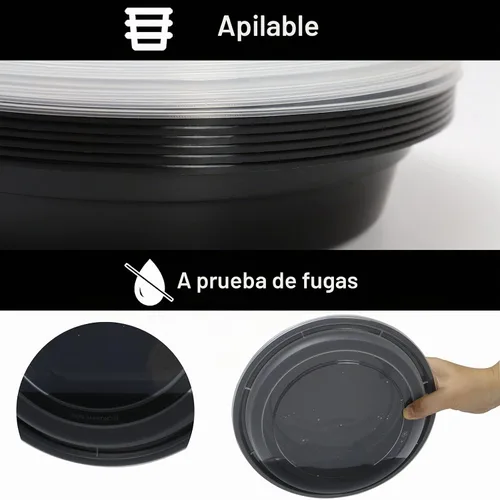 Vista 3 de Recipientes redondos de 48 onzas reutilizables con tapas para llevar ensaladas grandes de alimentos sin BPA para congelar, loncheras bento