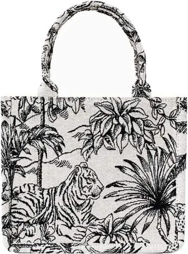 Vista 3 de Bolso de compras de moda de garabato exquisito retro bordado de flores de algodón de lino de gran capacidad