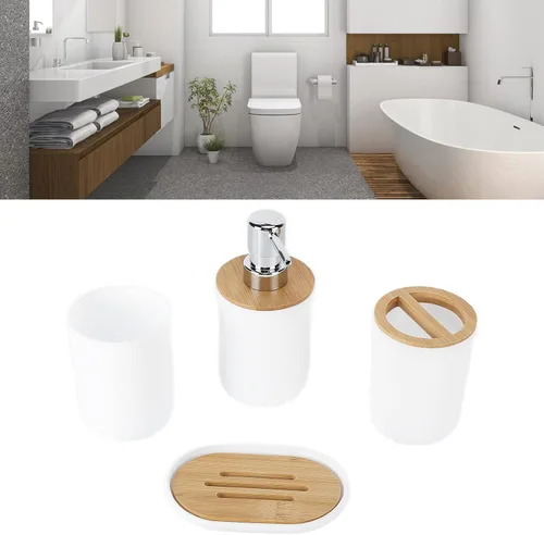 Vista 3 de Juego de accesorios de baño, 4 tazas para cepillos de dientes, organizador de mostrador de baño