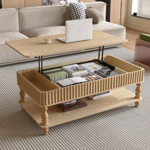 Vista 44 de Mesa auxiliar cuadrada de 31.52 pulgadas con almacenamiento, ratán natural y cuerda de cáñamo, función ajustable, mesa central vintage de granja
