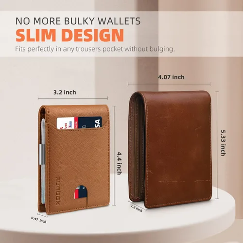 Vista 151 de RUNBOX - Carteras delgadas para hombre, cartera de piel con pinza para el dinero, cartera de bolsillo frontal con bloqueo RFID, tarjetero