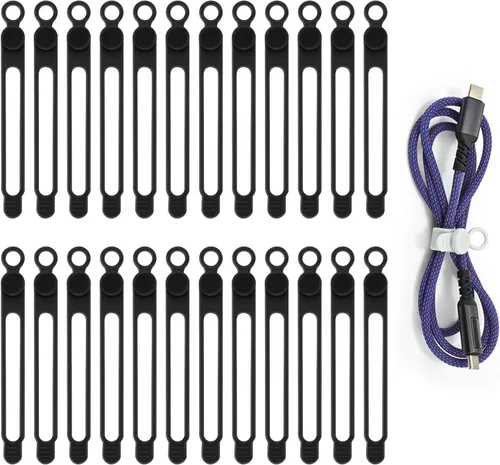 Vista 11 de Organizador de cables de silicona reutilizable de 3 pulgadas para cables de carga, cables de datos, cables de computadora, organización de cables