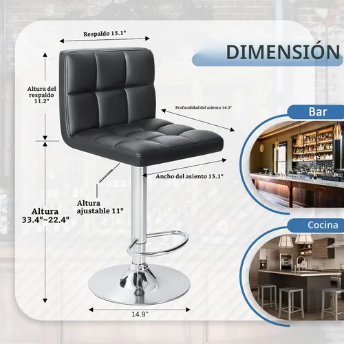 Vista 3 de Homall - Taburetes de bar de cuero sintético, con altura ajustable, giratorios, hidráulicos sin brazos, taburete de bar y cocina cuadrado de altura