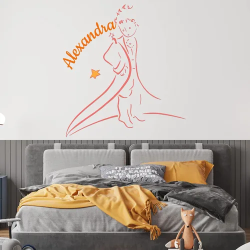 Vista 2 de Calcomanía de pared con nombre personalizado del príncipe EGD X The Little Prince Series, colección Prime, para bebé niña o niño, calcomanía