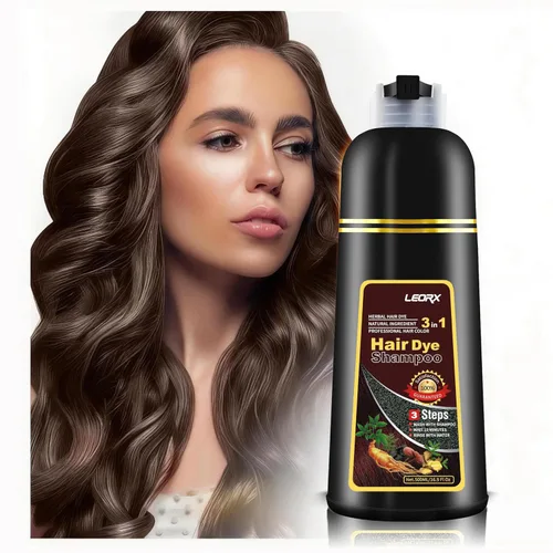 Vista 10 de Leorx Champú 3 en 1 para teñir el cabello marrón, color para refrescar el cabello, coloración herbaria instantánea para mujeres y hombres, 16.9