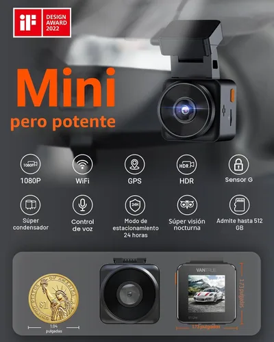Vista 2 de VANTRUE E1 Lite - Cámara de tablero para vehículo, WiFi, GPS, 1080P, control de voz, visión nocturna, modo de estacionamiento de 24 horas, detección