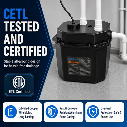 Vista 2 de Under-Sink Utility Sink Pump System, 1/3HP, 2900 GPH, 25 ft H, 6 Gal Basin