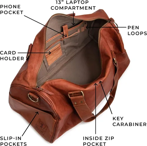 Vista 4 de Berliner Bags Bolsa de lona de cuero vintage Oslo para viajes o el gimnasio, bolsa de noche para hombres y mujeres, Coñac, L