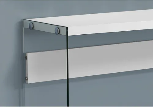 Vista 4 de Monarch Specialties Mesa de sofá de vidrio, Madera, Blanco brillante Gris topo oscuro