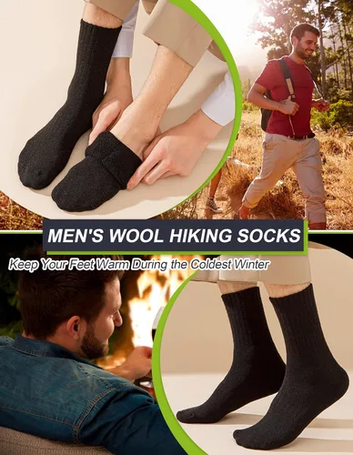 Vista 4 de VoJoPi Wool Socks for Men - 5 Pairs Thick Thermal Warm Winter Socks 5 pares de negro sólido