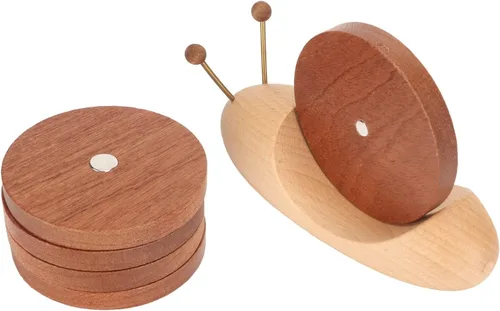 Vista 4 de Juego de posavasos de caracol con imán, exquisitos posavasos de madera para bebidas para el hogar o el restaurante, Rústico