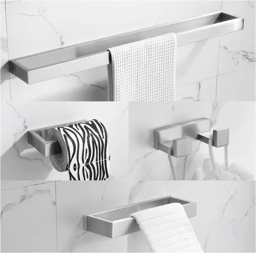 Vista 13 de Juego de 4 piezas de accesorios de hardware para baño, color negro, incluye toallero, soporte para toallas, gancho para bata, soporte para papel