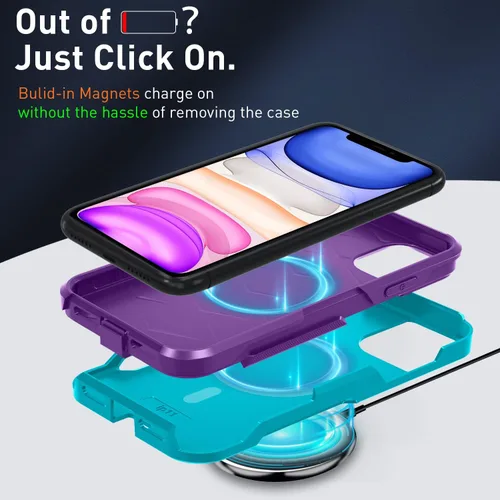 Vista 3 de Xmon Funda magnética para iPhone 11 [compatible con MagSafe] Protector de pantalla de vidrio templado con protector de lente de cámara, funda