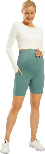 Vista 5 de JOYSPELS Pantalones cortos de maternidad sobre el vientre para entrenamiento atlético con bolsillos