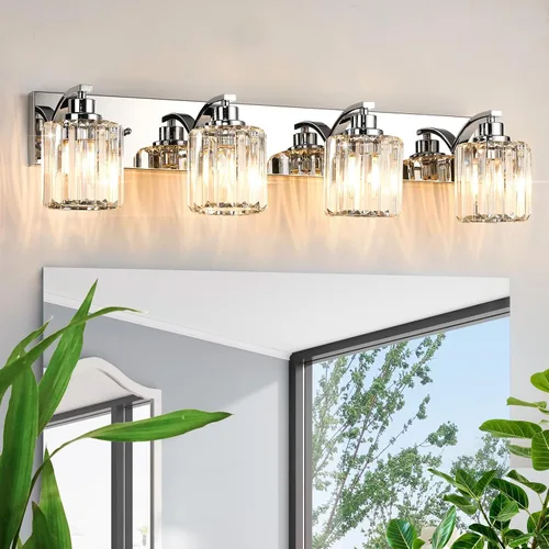 Vista 10 de 3 luces de cristal para tocador de baño, moderna lámpara de baño negra sobre espejo, luces de tocador para dormitorio, baño, pasillo, base E26
