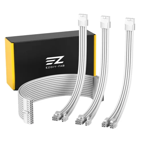 Vista 7 de EZDIY-FAB - Kit de extensión de cable de fuente de alimentación, funda 18 AWG, ATX/EPS/PCIe, 11.8 in, color negro
