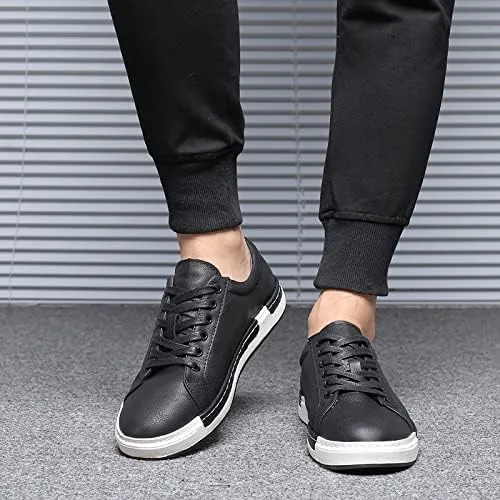 Vista 5 de Santimon Tenis clásicos para hombre, de piel, con cordones, para vestir, Oxfords