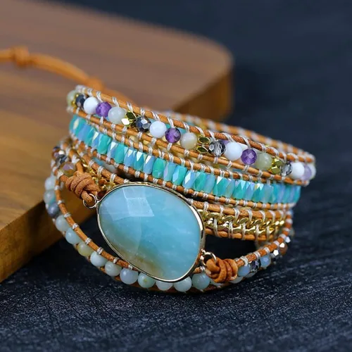 Vista 77 de ZOSOJONA - Pulseras bohemias hechas a mano de piedra natural, que dan vuelta, con cuentas de cristal de turquesa