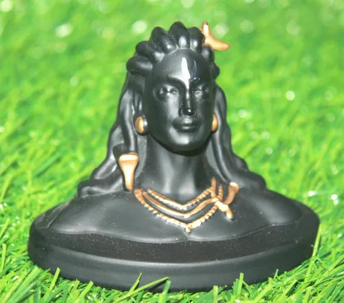 Vista 5 de Polyrasin India First Yogi Lord Adiyogi Shiva (Mahadev) Esculturas negras mate, estatua de ídolo, tablero de instrumentos del automóvil, decoración