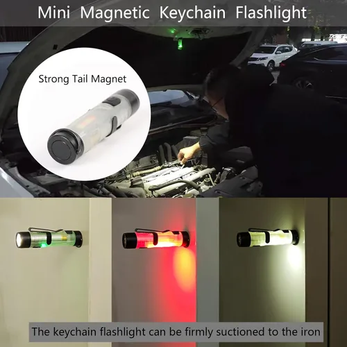 Vista 2 de Paquete de 3 mini linterna recargable EDC con llavero de 300 lúmenes, USB C recargable, luz de flash, mini llavero portátil compacto con clip