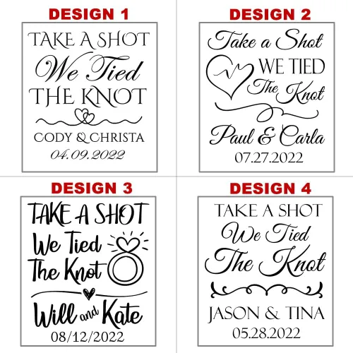 Vista 2 de BARCONIC Gafas de chupito de boda personalizadas, toma un tiro, atamos el nudo, lindos diseños personalizables