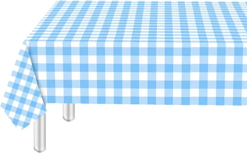 Vista 11 de Paquete de 3 manteles rectangulares desechables de 54 x 108 pulgadas, manteles de plástico a cuadros azules y blancos, para fiestas de cumpleaños
